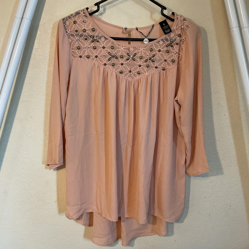 BKE Boutique Peach Blouse with Embellishments